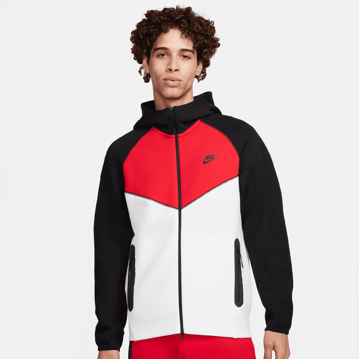 Nike Tech Fleece Windrunner Hoodie Trainingsjassen Heren white red black maat: XL beschikbare maaten:S M L XL