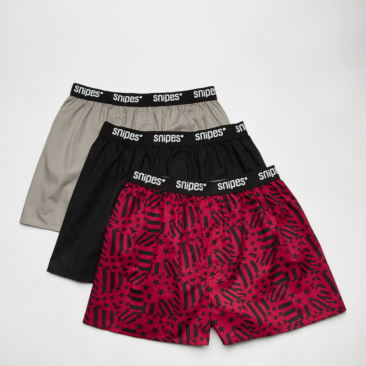 SNIPES Black Tape Woven Boxershorts (3 Pack) Boxershorts Heren Black Grey Red AOP maat: XL beschikbare maaten:S M L XL