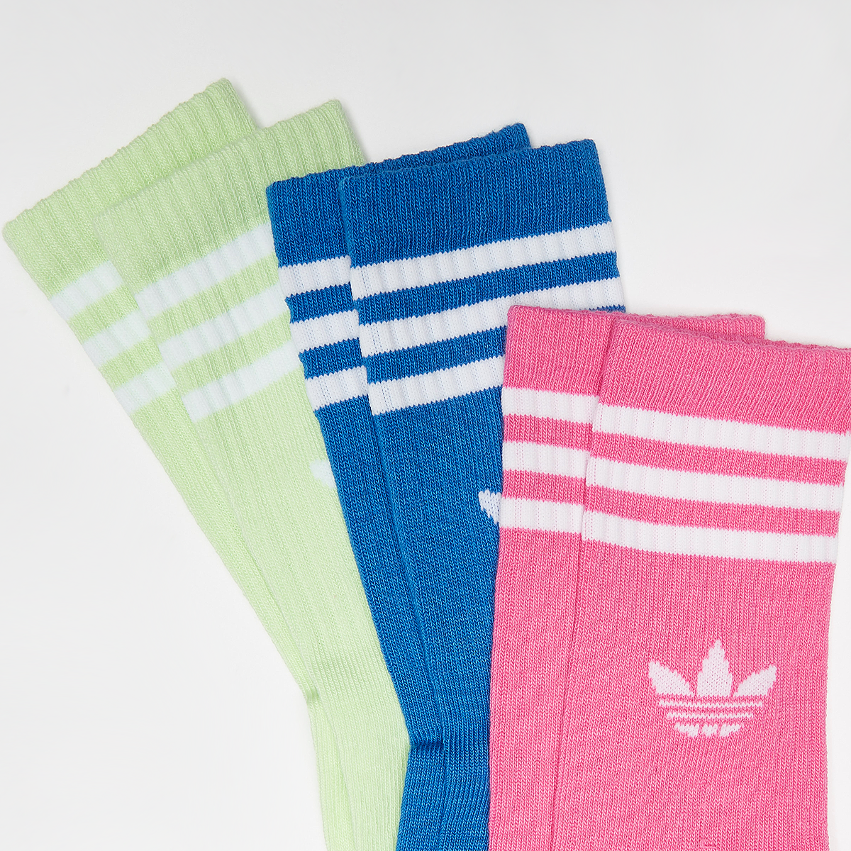 adidas Originals Adicolor 3-stripes Crew Sokken (3 Pack) Lang Kids semi green spark bluebird pink fusion maat: 19-21 beschikbare maaten:19-21 22