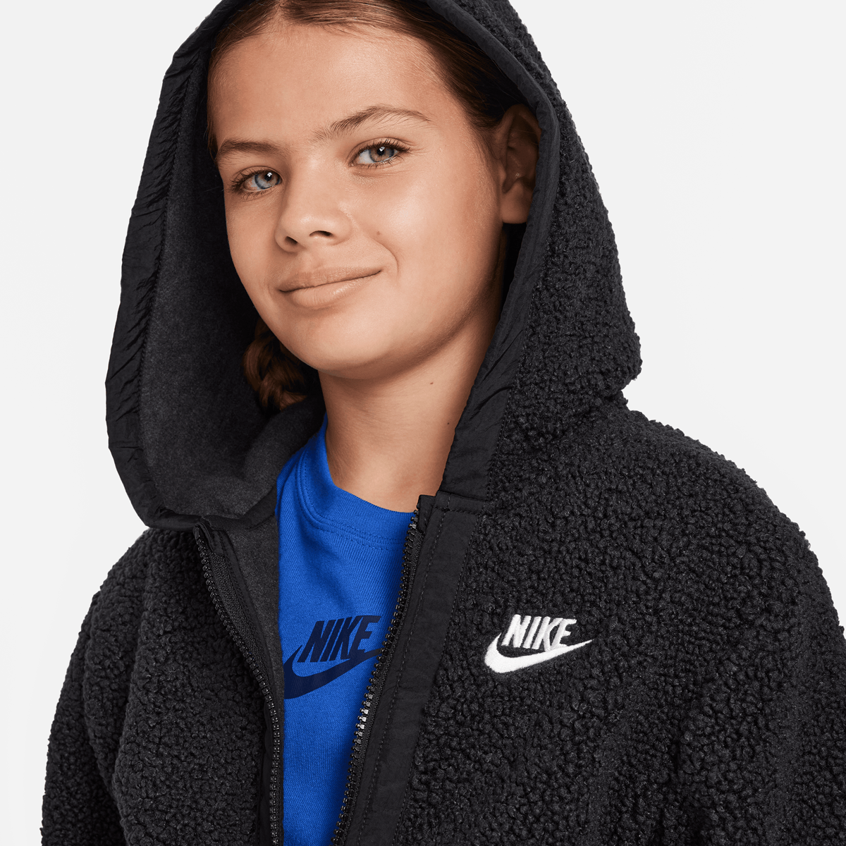 Nike Sportswear Club Fleece Full-zip Winterized Hoodie Hooded vesten Kids black black white maat: 137 beschikbare maaten:137 147