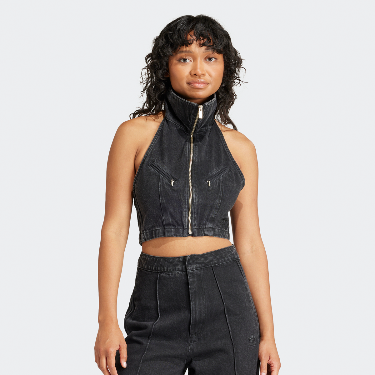 adidas Originals Montreal Jeans Vest Bodywarmers Dames medium black denim maat: XS beschikbare maaten:XS S M L