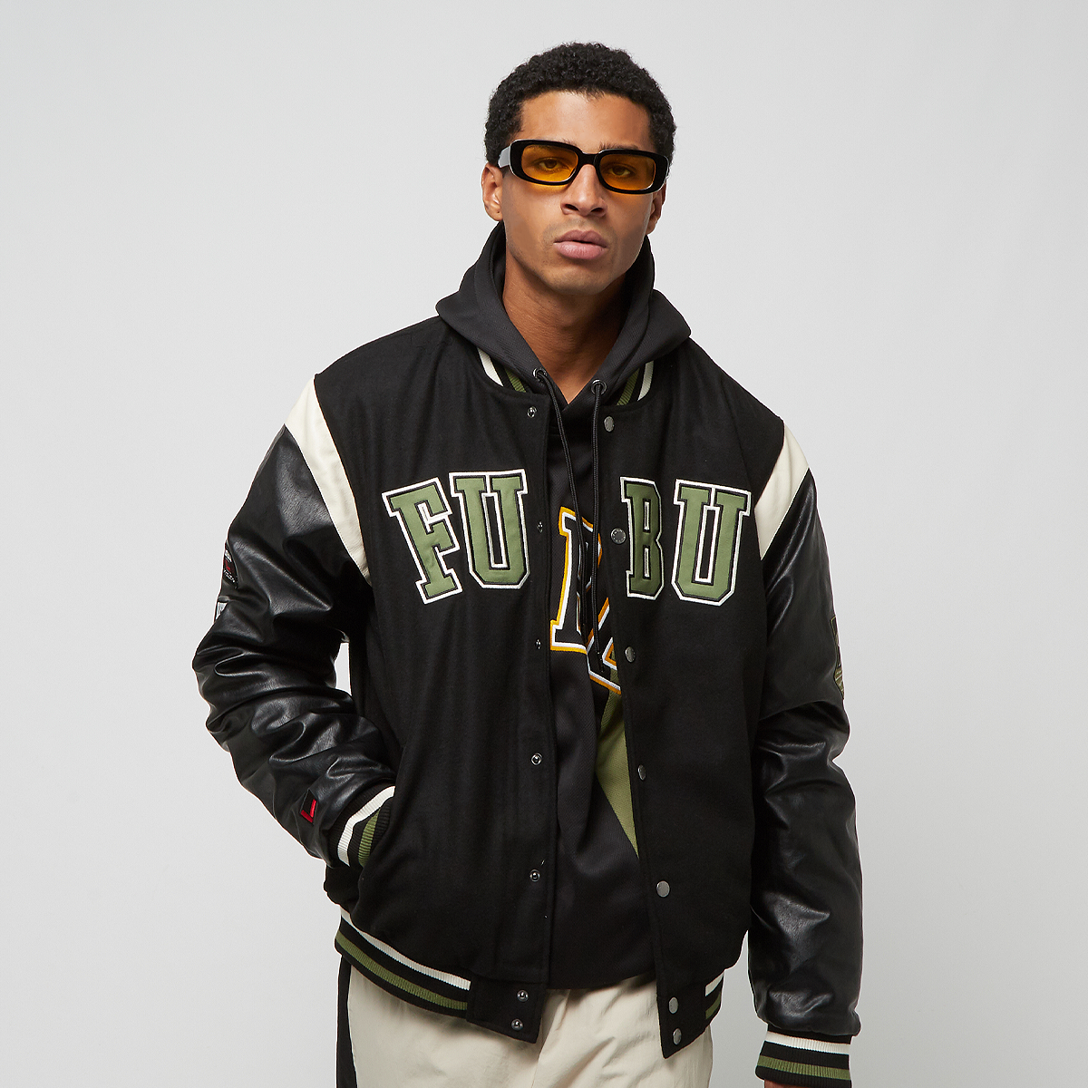 Fubu College Varsity Jacket Tussenseizoensjassen Heren black olive offwhite maat: XL beschikbare maaten:S M L XL