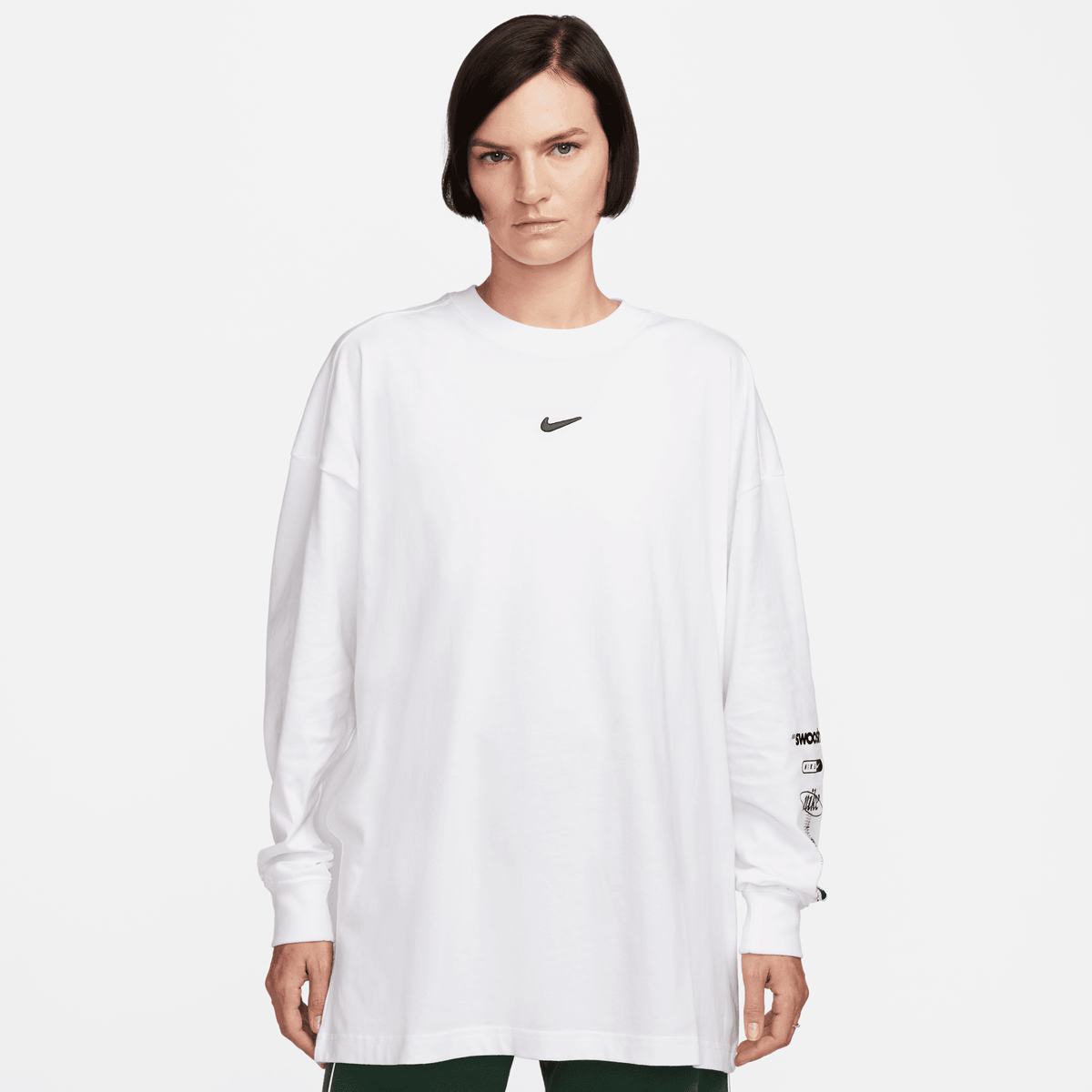 Nike Sportswear Long Sleeve Boyfriend Tee Print Swoosh Sweatshirts Dames white maat: M beschikbare maaten:XS S M