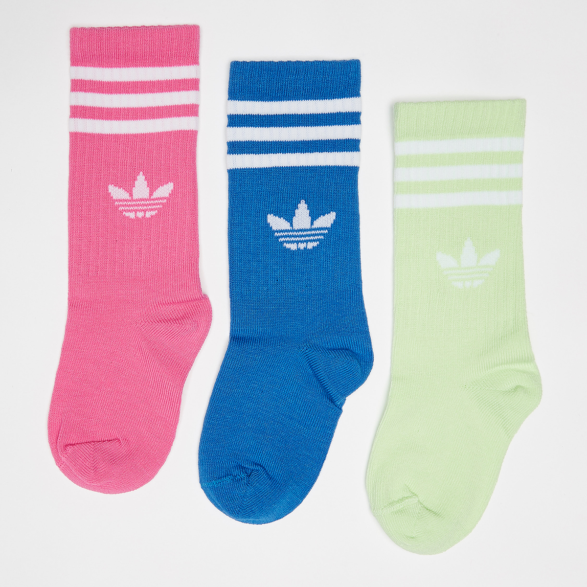 Adidas Originals Adicolor 3-stripes Crew Sokken (3 Pack) Lang Kids semi green spark bluebird pink fusion maat: 22-24 beschikbare maaten:19-21 22