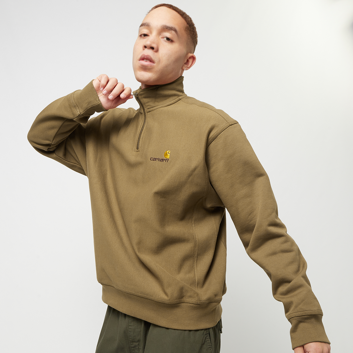 Carhartt WIP Half Zip American Script Sweatshirt Hooded vesten Kleding hamilton brown maat: XL beschikbare maaten:S M L XL