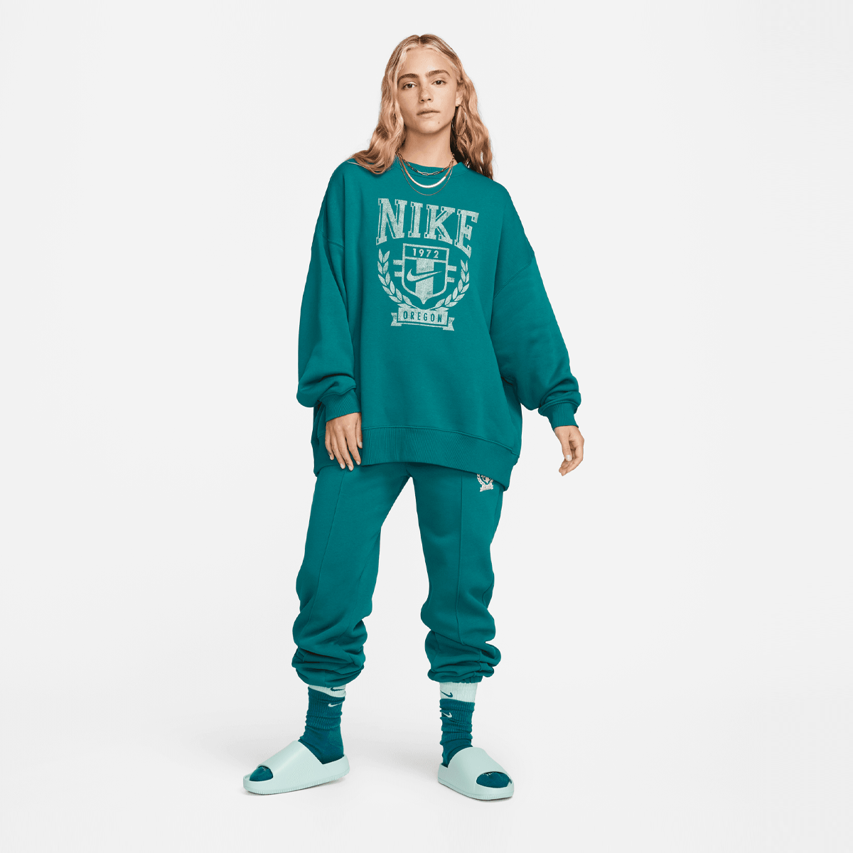 Nike Sportswear Fleece Oversize Crew Varsity Sweatshirts Dames geode teal maat: XS beschikbare maaten:XS S M L XL
