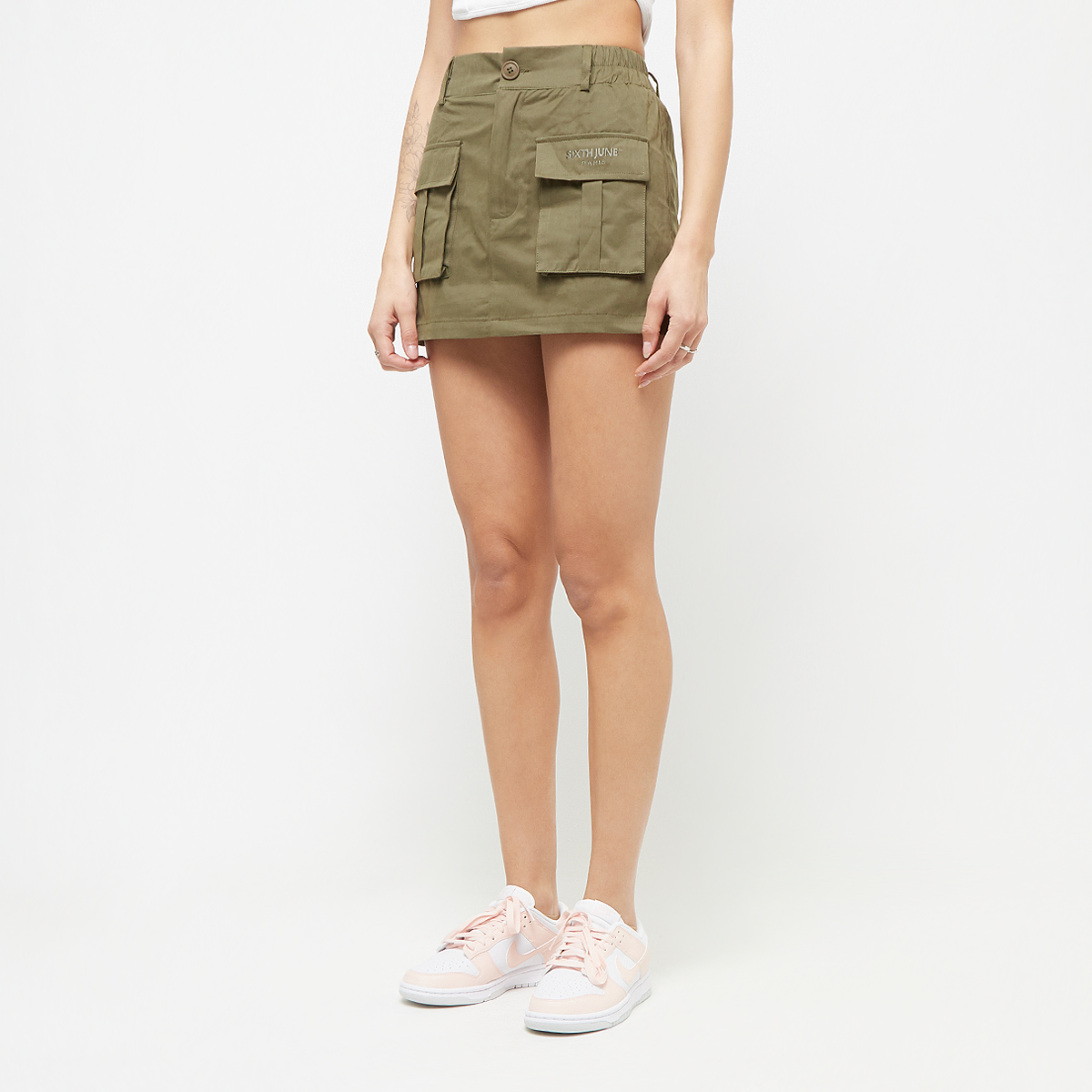 Sixth June Utility Cotton Twill Mini Skirt Rokken Dames khaki maat: XS beschikbare maaten:XS S M L