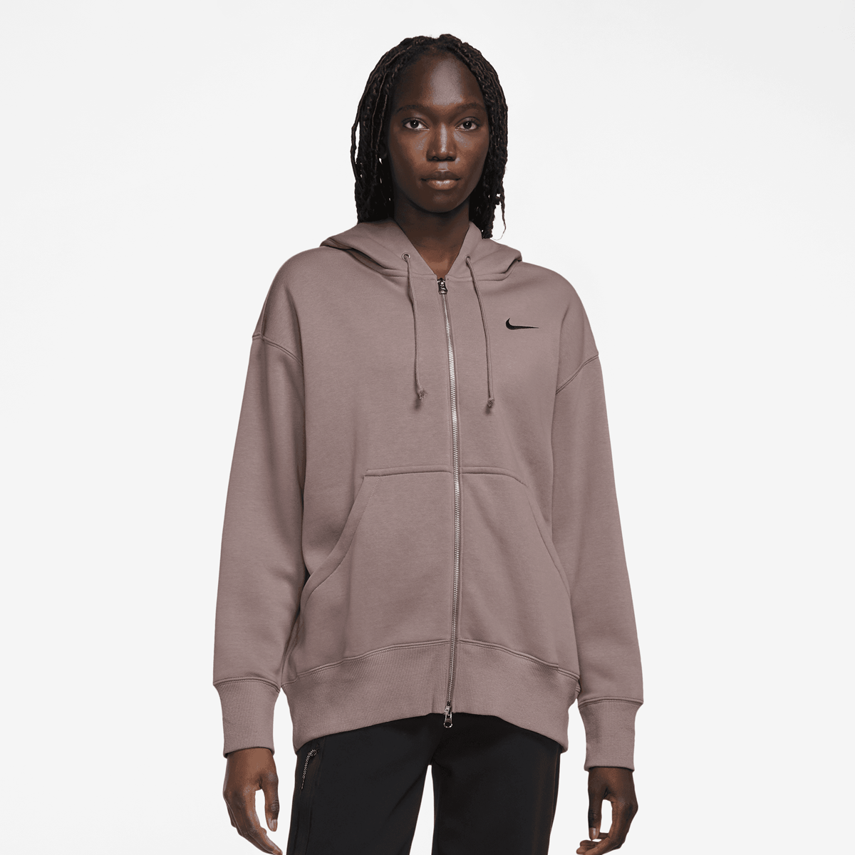 Nike Sportswear Phoenix Fleece Oversized Full-zip Hoodie Rits hoodies Dames smokey mauve black maat: S beschikbare maaten:XS S M L