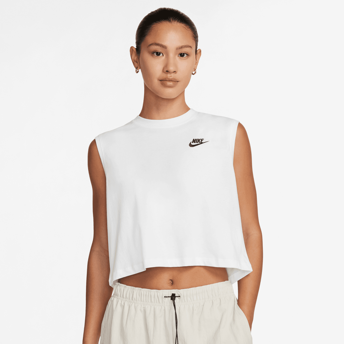 Nike Sportswear Club Crop Sleeve T-shirts Dames white black maat: XS beschikbare maaten:XS S M L XL