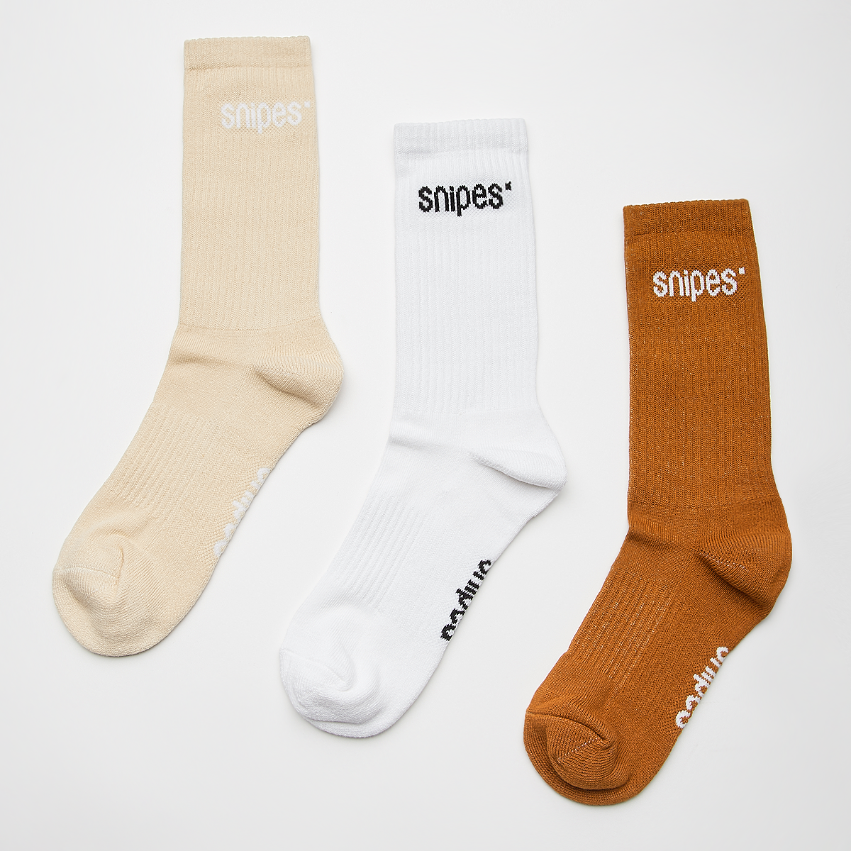 SNIPES Basic Logo Crew Socks (3 Pack) Lang Heren white brown sand maat: 35-38 beschikbare maaten:35-38 39-42 43-46