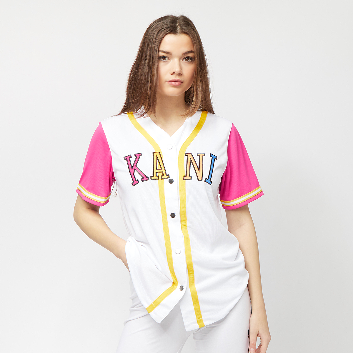 Productafbeelding: College Block Baseball Shirt white pink yellow