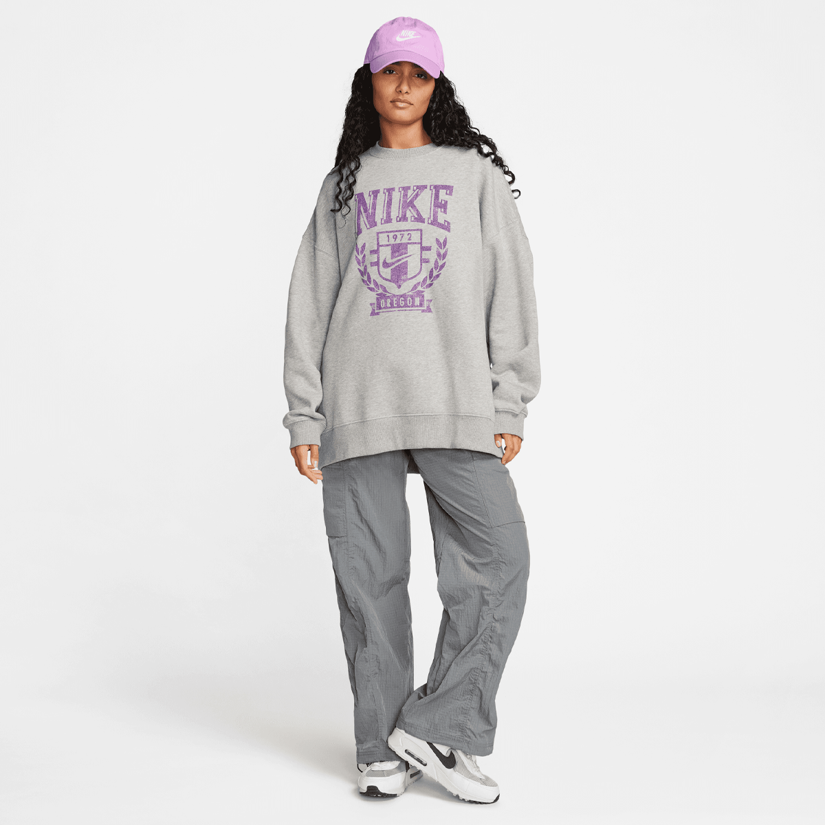 Nike Sportswear Fleece Oversize Crew Varsity Sweatshirts Dames dk grey heather maat: S beschikbare maaten:XS S M L