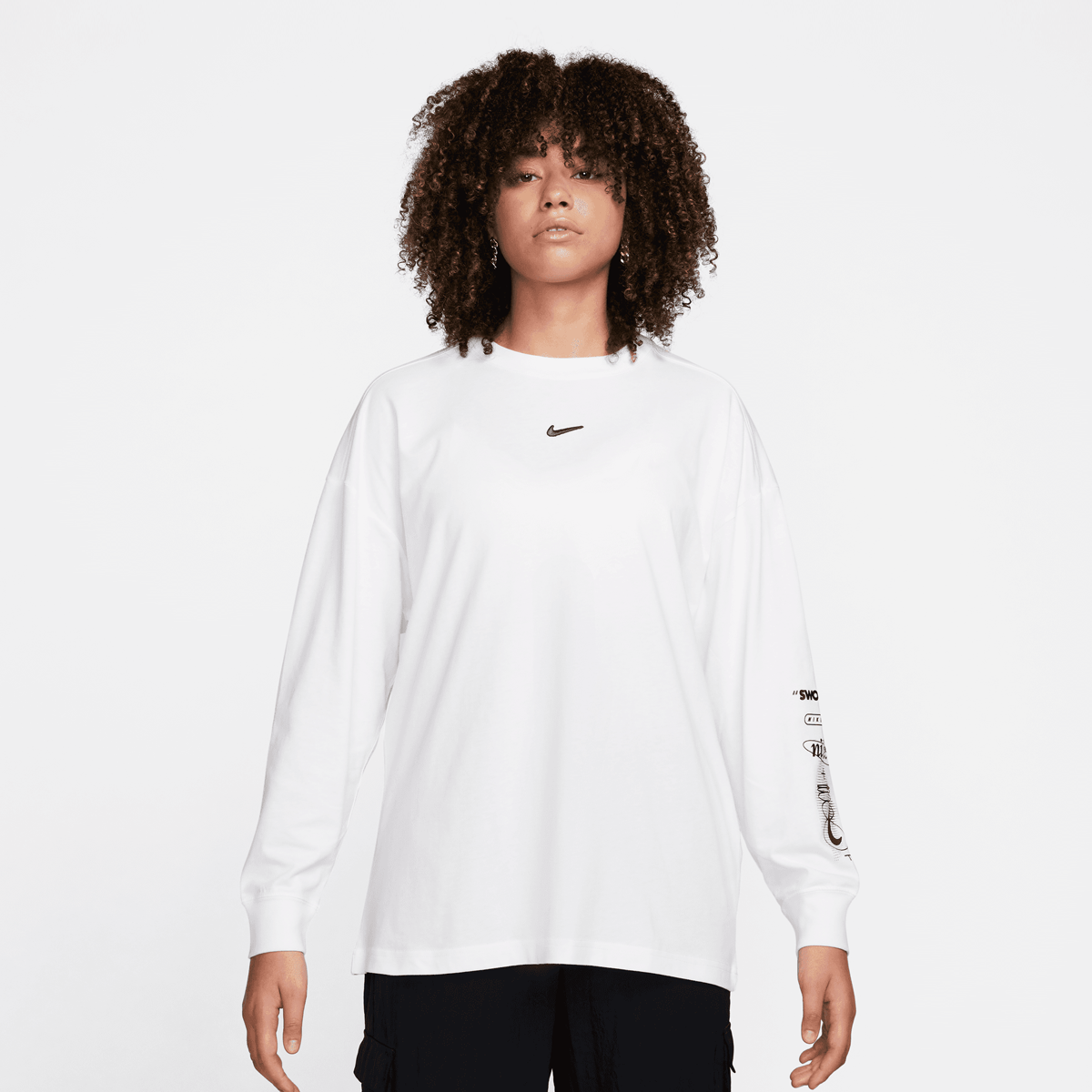 Nike Sportswear Longsleeve Tee Boyfriend Print Swoosh Sweatshirts Dames white anthracite maat: L beschikbare maaten:XS S M L
