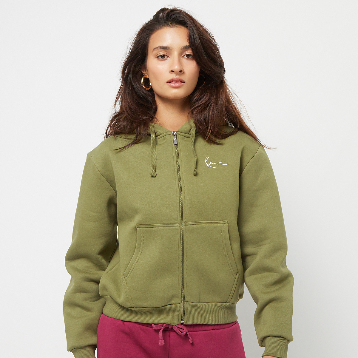 Karl Kani Chest Signature Essential Zip Hoodie Rits hoodies Dames olive maat: XL beschikbare maaten:XS S M L XL