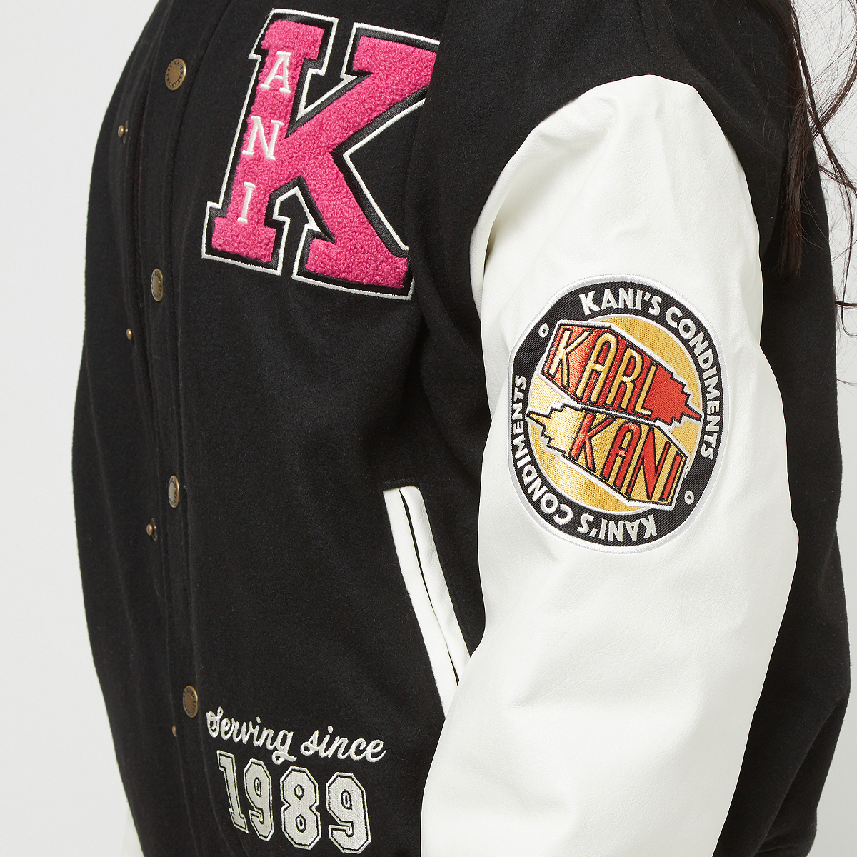 Karl Kani Retro Patch Oversized Block College Jacket Tussenseizoensjassen Dames black off white maat: M beschikbare maaten:XS S M L