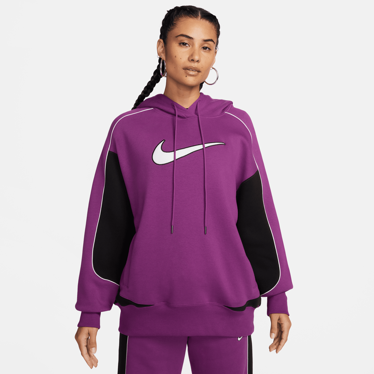 Nike Sportswear Oversize Fleece Hoodie Hoodies Dames bold berry black white maat: XS beschikbare maaten:XS S M L