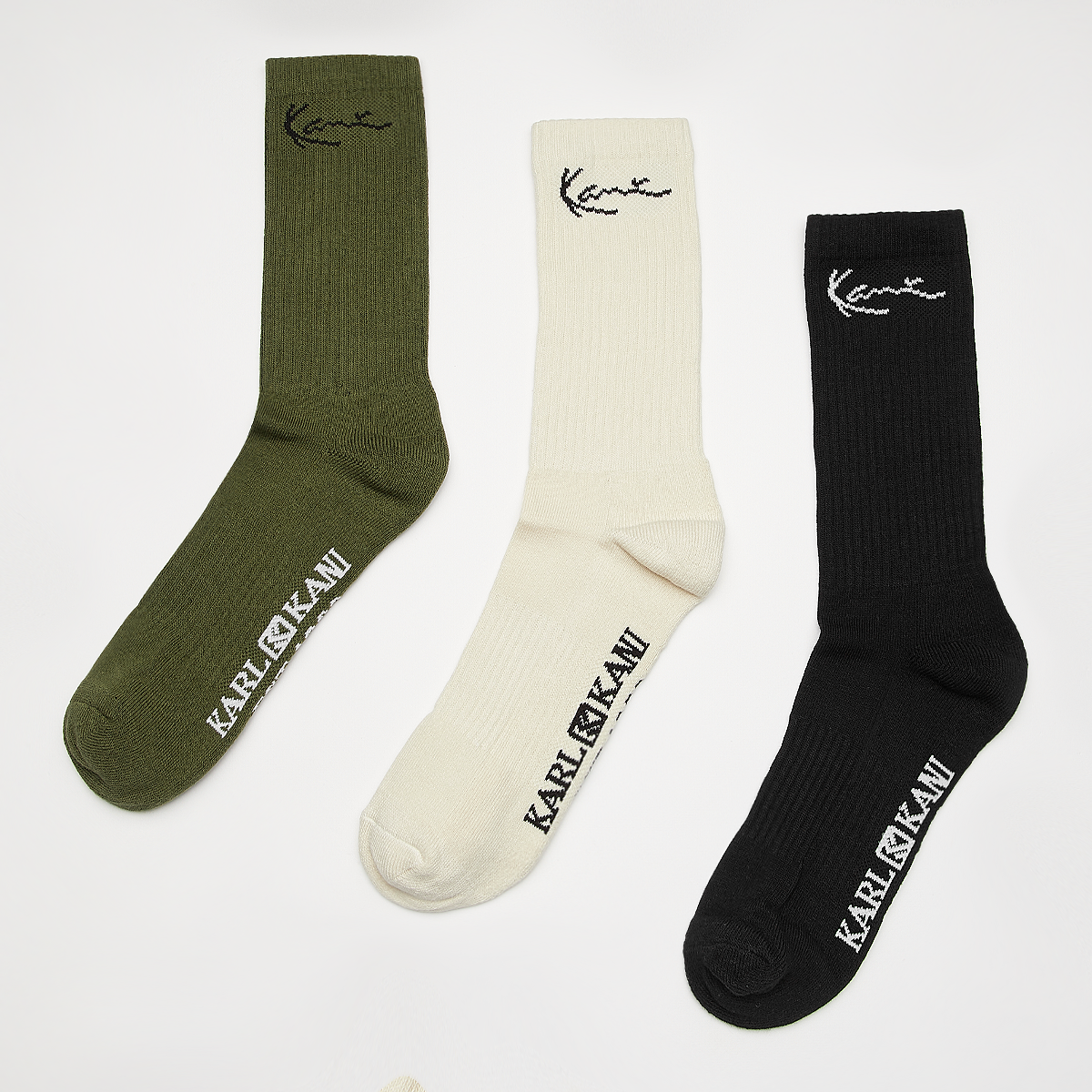 Karl Kani Signature Socks (3-pack) Lang Heren dark olive off white black maat: 43-46 beschikbare maaten:43-46