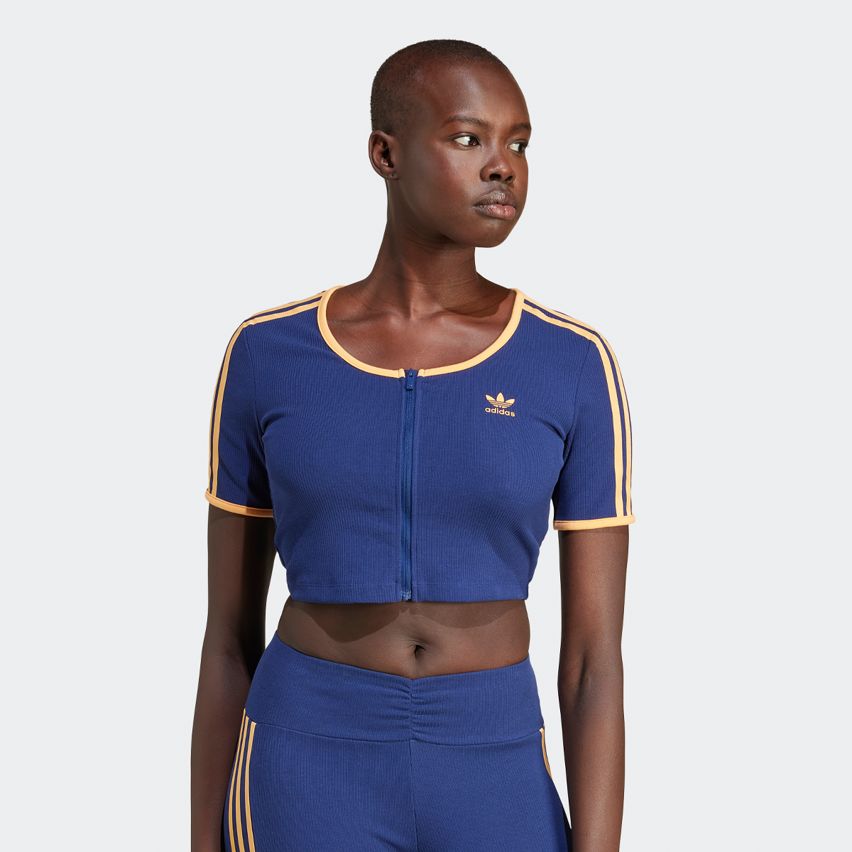 Adidas Originals Rib Zipper T-shirt Summer Glow T-shirts dark blue maat: XS beschikbare maaten:XS S M L