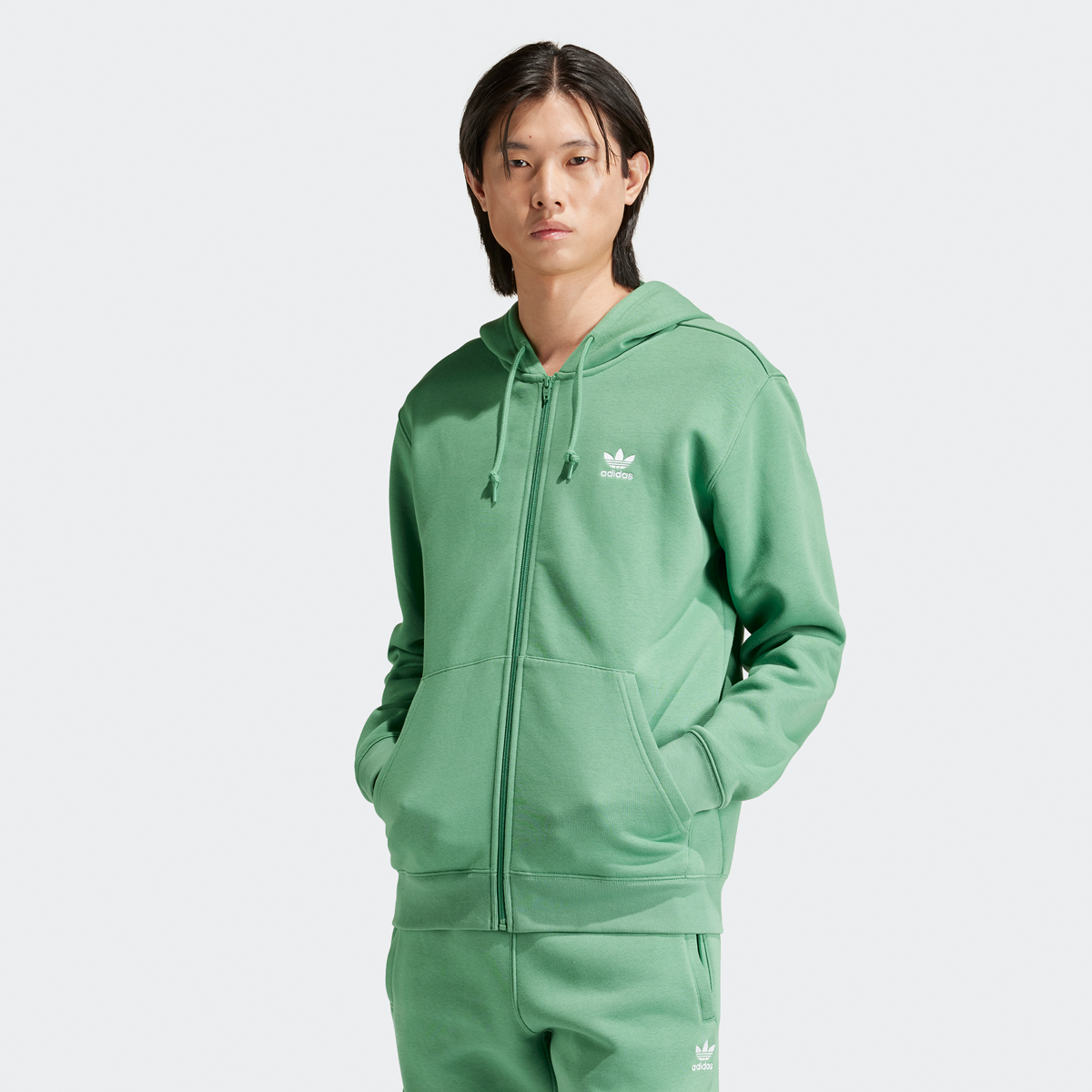 adidas Originals Essential Full Zip Hoodie Hooded vesten Heren preloved green white maat: S beschikbare maaten:S M L XL