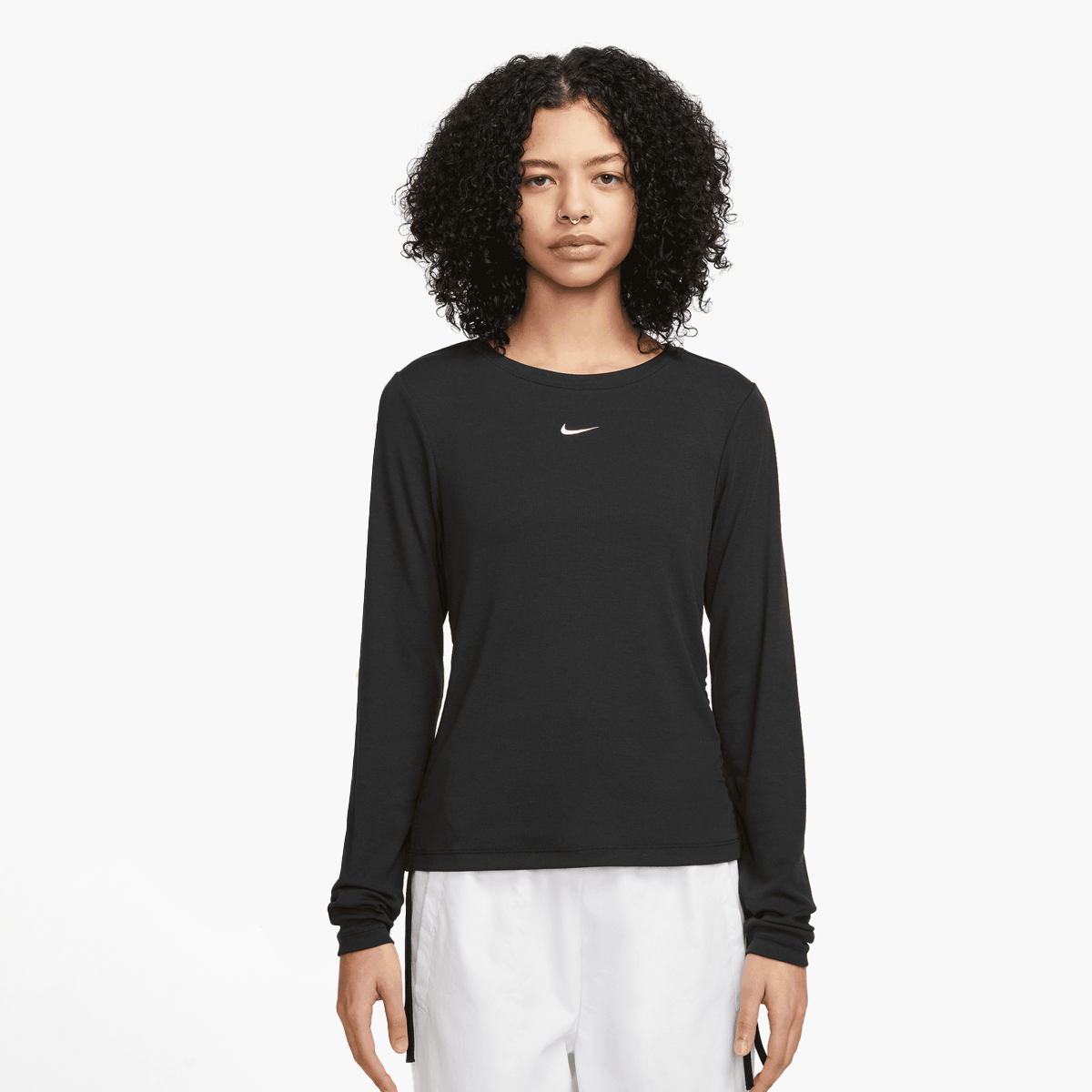 Nike Sportswear Essential Rib Long Sleeve Mod Crop Top Longsleeves Dames black sail maat: L beschikbare maaten:XS S M L