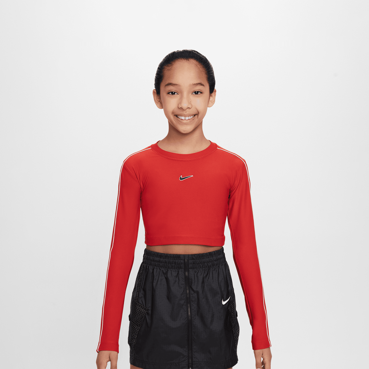 Nike Sportswear Crop Long Sleeve Top Swoosh Longsleeves Kids mystic red white maat: 147 beschikbare maaten:137 147 158