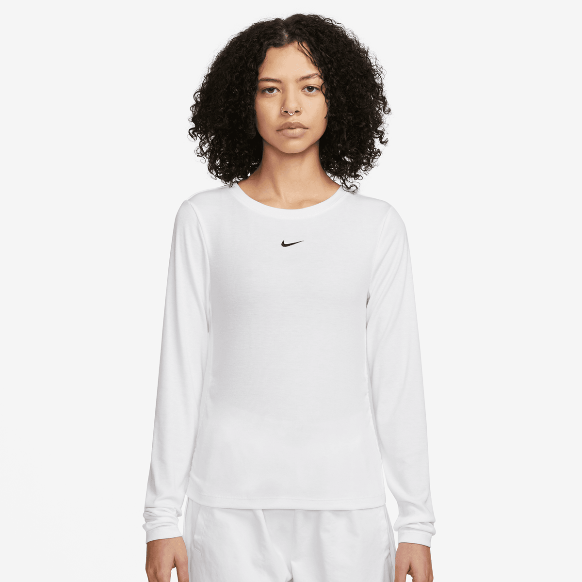 Nike Sportswear Essential Rib Longsleeve Mod Crop Top Longsleeves Dames white black maat: XS beschikbare maaten:XS S M L