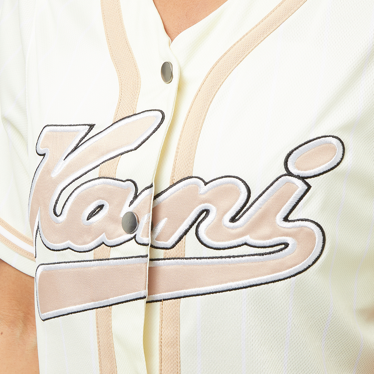 Karl Kani Varsity Pinstripe Baseball Shirt Korte mouwen Dames off white white maat: XS beschikbare maaten:XS S M L XL
